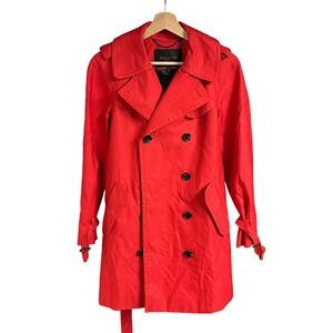 Coach New York Red Double Breasted Trench Coat Belted Women Size 02